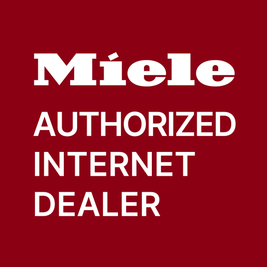 A red square graphic with large white text reading 'Miele' and 'AUTHORIZED INTERNET DEALER'.