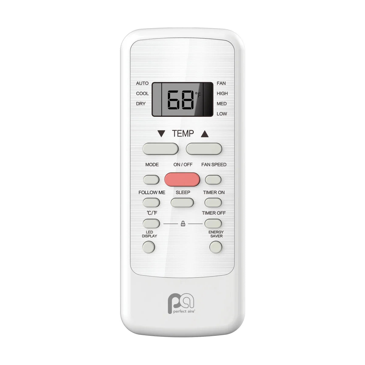 Perfect Aire 10,000 BTU Casement Window Air Conditioner remote control with digital display on a white background