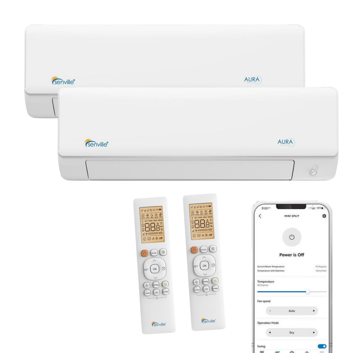 Senville Aura 28,000 BTU Dual Zone Mini Split Heat Pump w/ Wi-Fi