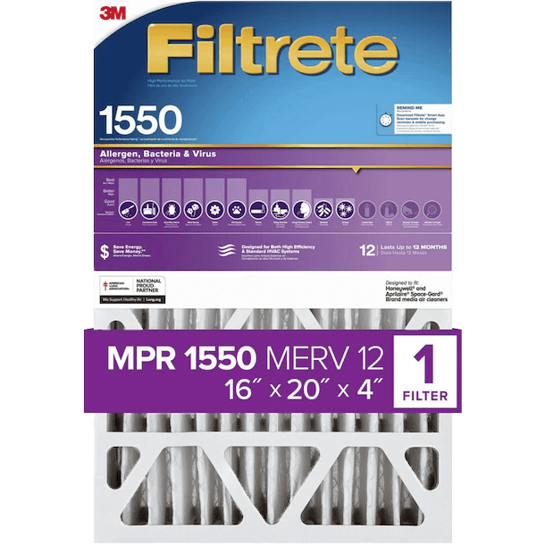 3M Filtrete Healthy Living 1550 MPR Ultra Allergen Reduction Filters for 4-Inch Housings - 16x20