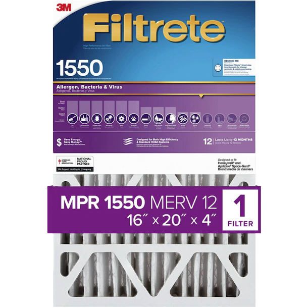 3M Filtrete Healthy Living 1550 MPR Ultra Allergen Reduction Filters for 4-Inch Housings - 16x20