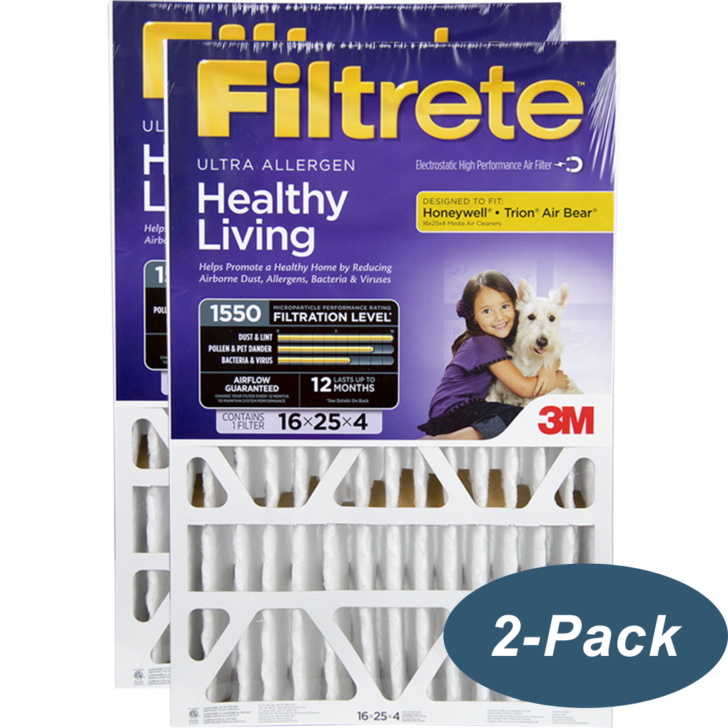 3M Filtrete Healthy Living 1550 MPR Ultra Allergen Reduction Filters 16x25x4 2-PK