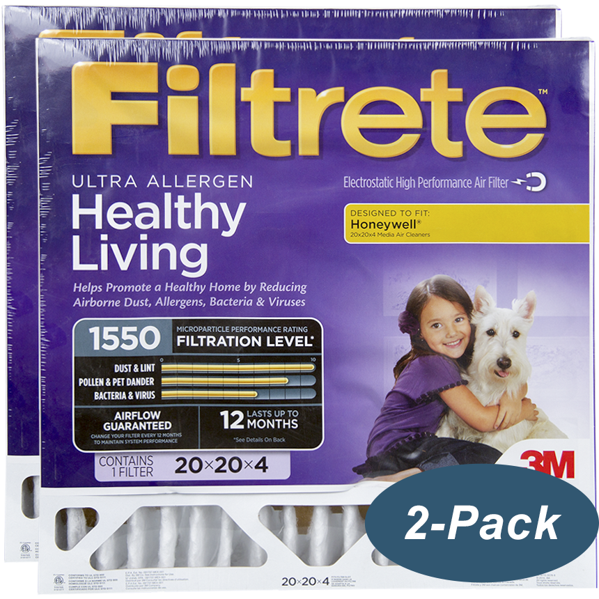3M Filtrete Healthy Living 1550 MPR Ultra Allergen Reduction Filters 20x20x4 2-PK