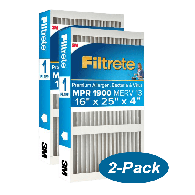 3M Filtrete MPR 1900 4-inch Allergen, Bacteria and Virus Filters 16x25x4 (2 Pack) - Main