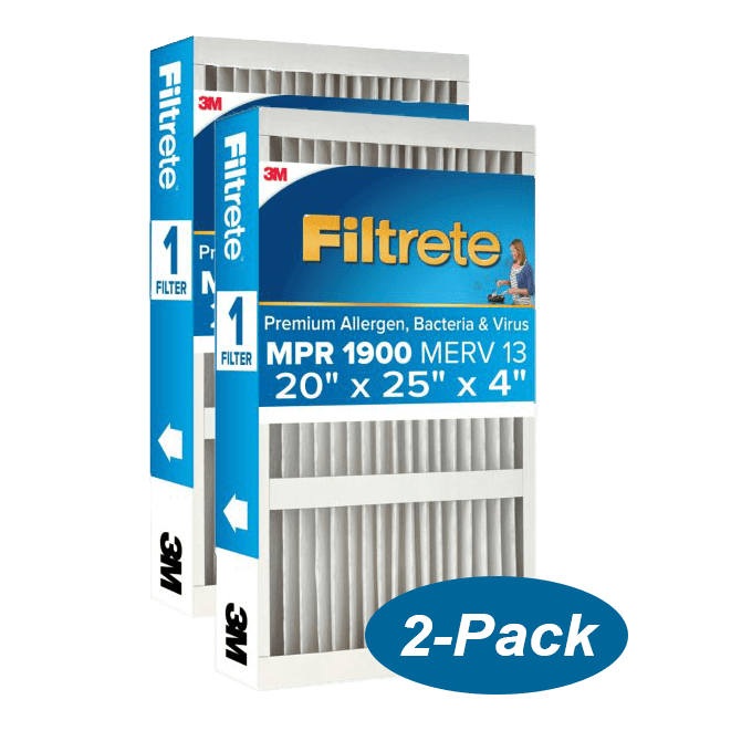 3M Filtrete MPR 1900 4-inch Allergen, Bacteria and Virus Filters 20x25x4 (2 Pack) - Main