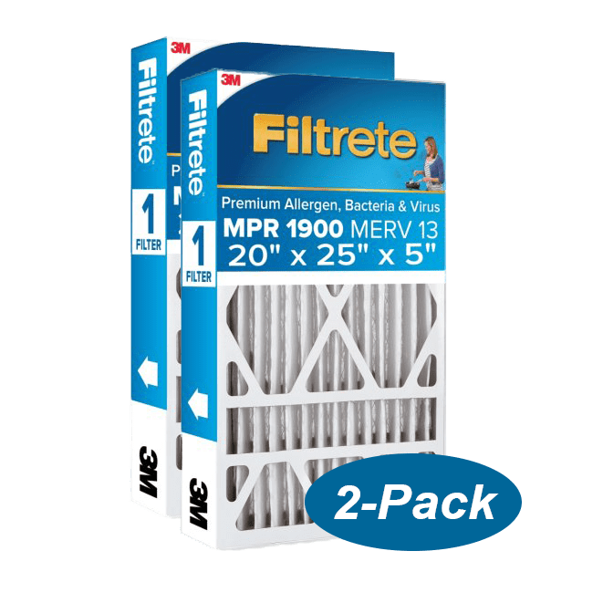 3M Filtrete MPR 1900 5-inch Allergen, Bacteria and Virus Filters 20x25x5 (2 Pack) - Main