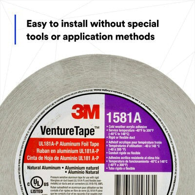 3M Venture Tape UL181A-P Aluminum Foil Tape 1581A, 2.5 in x 60 yd - infographic 2