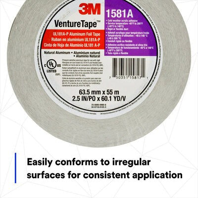 3M Venture Tape UL181A-P Aluminum Foil Tape 1581A, 2.5 in x 60 yd - infographic 3