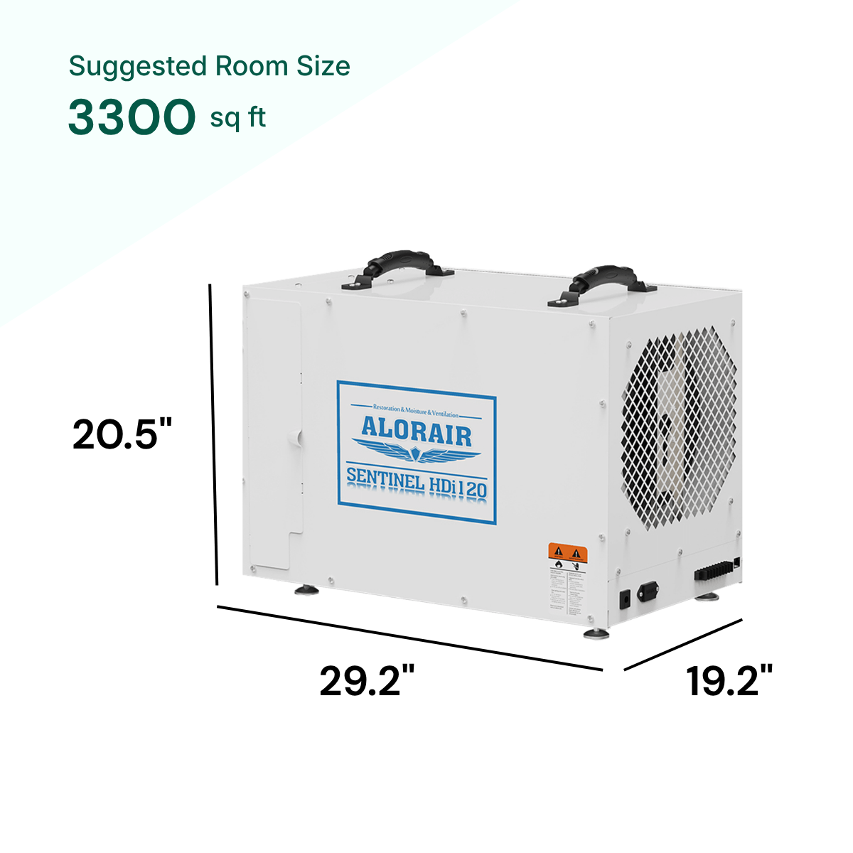 AlorAir Sentinel 120 Pint suggested room size 3300sqft
