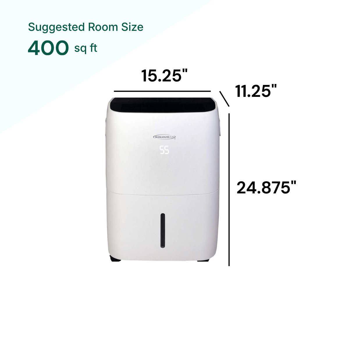 Soleus Air 30 Pint suggested room size 400 sq ft