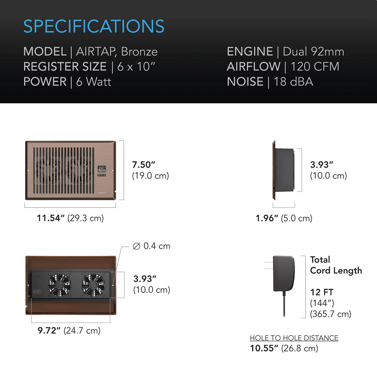 AC Infinity AIRTAP T6 6-In x 10-In Register Booster Fan
