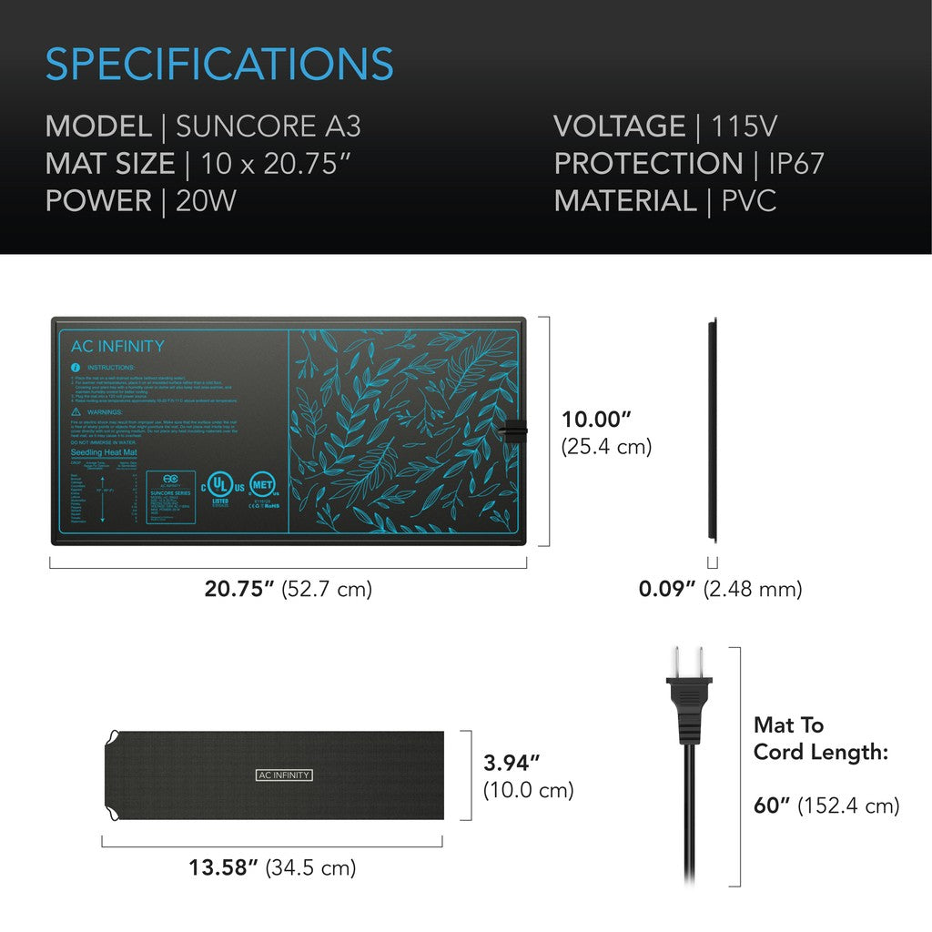 AC Infinity SUNCORE IP-67 Waterproof Seedling Heat Mats