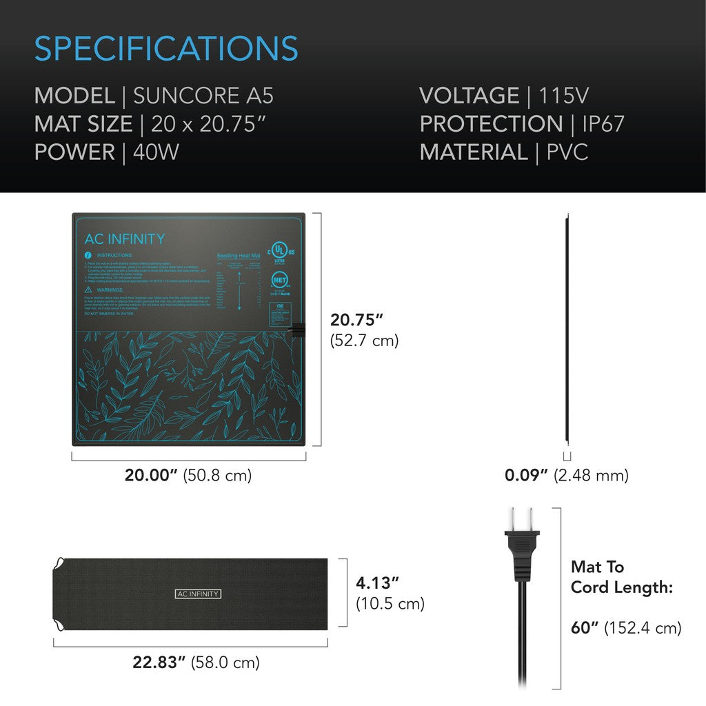 AC Infinity SUNCORE IP-67 Waterproof Seedling Heat Mats