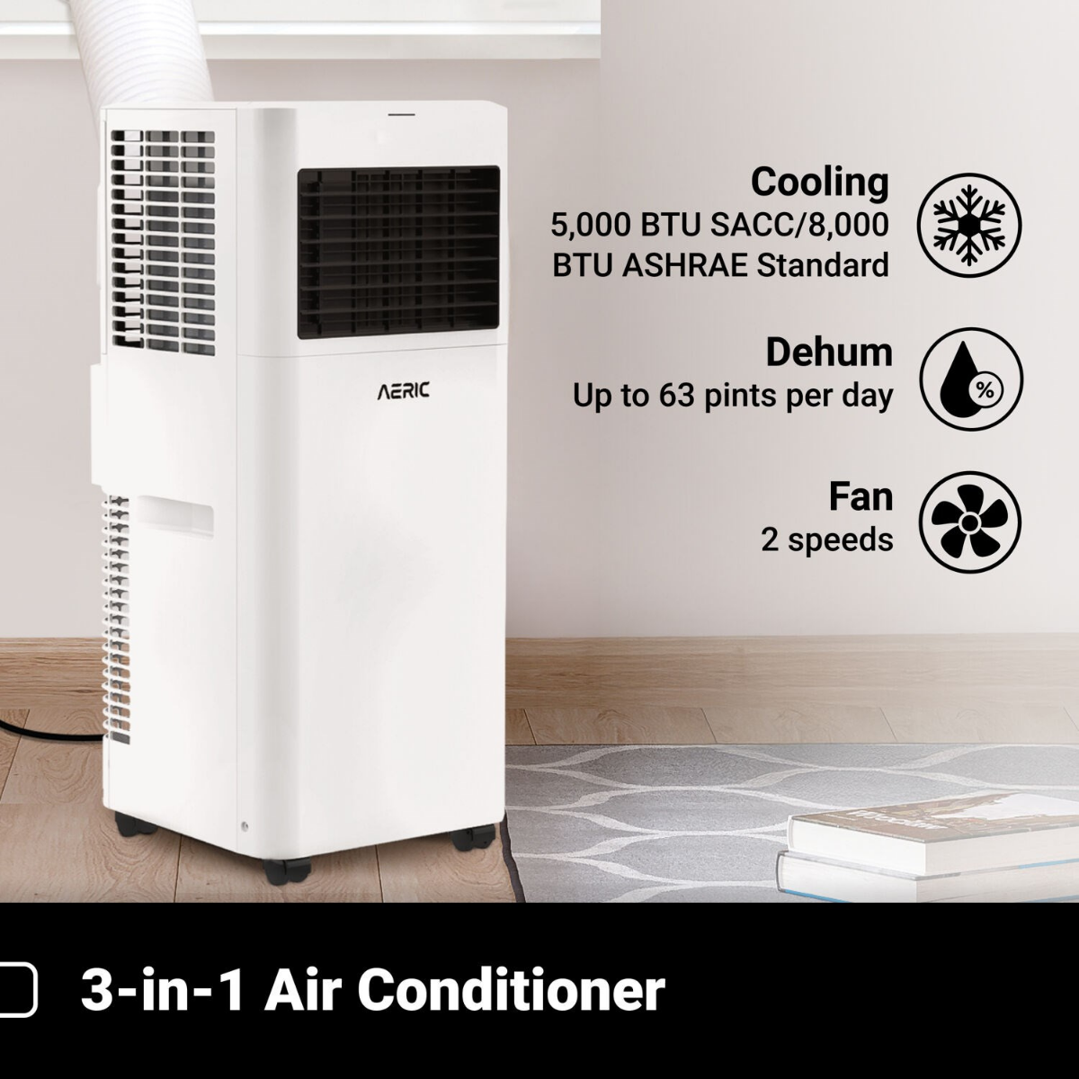 Aeric 8,000 BTU Portable Air Conditioner with Dehumidifier - Infographic 1