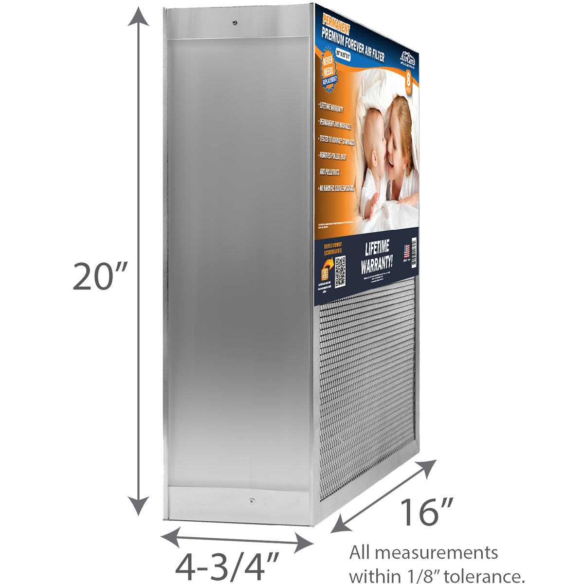 Air-Care 5-In. Deep Permanent Electrostatic Washable MERV 8 Air Filter 16 x 20
