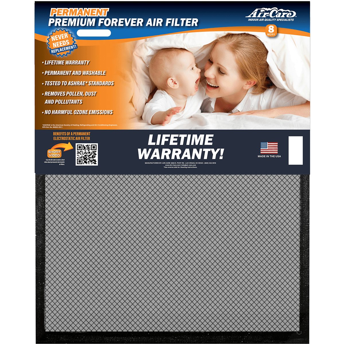 Air-Care 20-In. Wide Flexible Permanent Electrostatic Washable 1-In. Deep MERV 8 Air Filter - Main