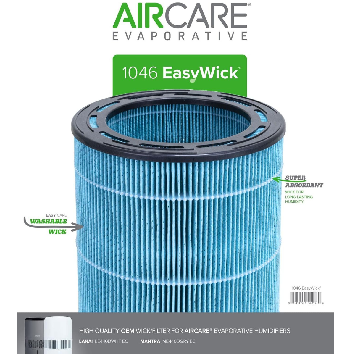 AIRCARE 1046 EasyWick Washable Humidifier Wick Filter - Infographic