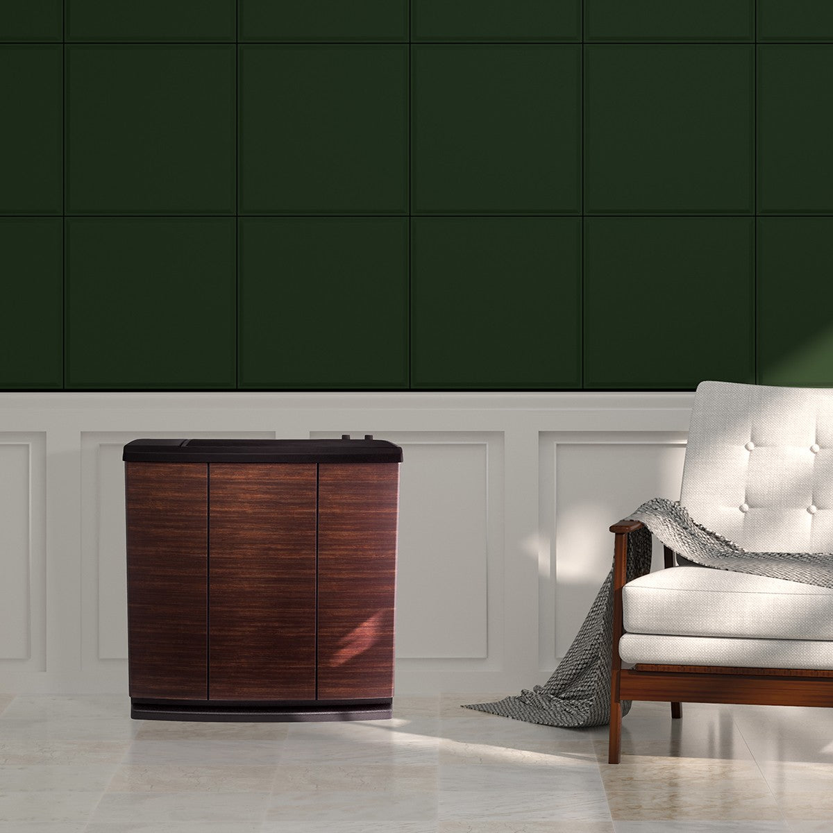 AIRCARE Alliance Whole House Console Humidifier - on floor of elegant study with dark green walls