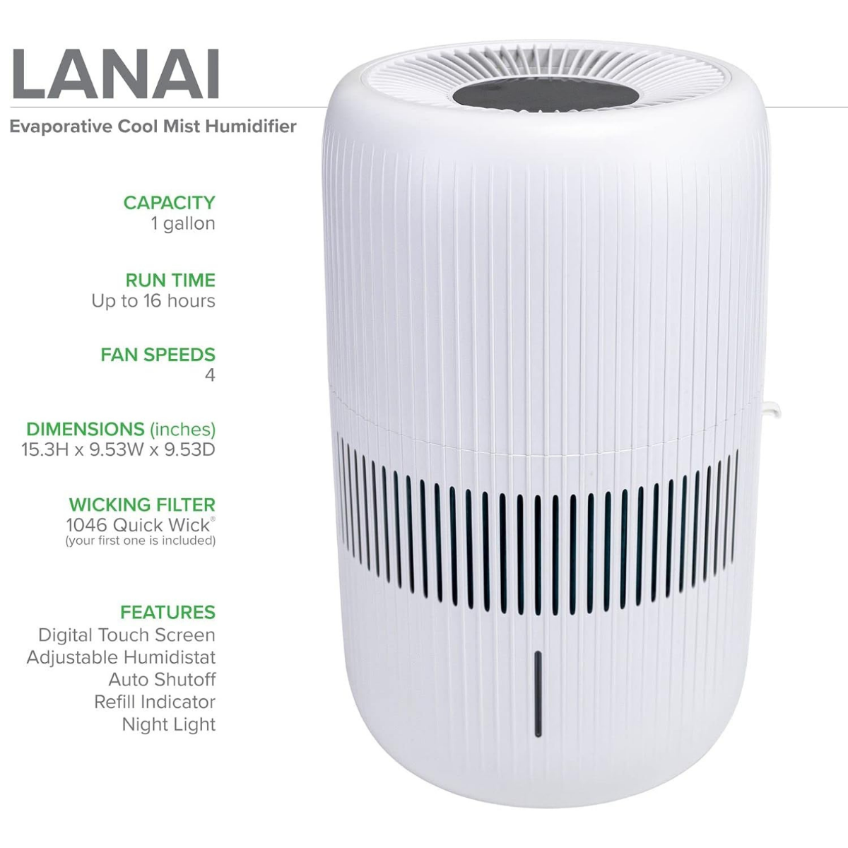 AIRCARE Lanai 1 Gal. Evaporative Humidifier - Infographic