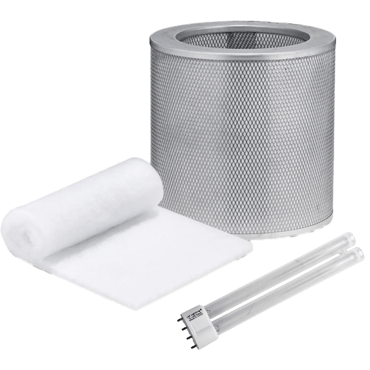 Airpura Prefilter Pk + Carbon Filter + UV Light Bundle for UV600/700/614/714 - Group Image with H-Type UV Bulb