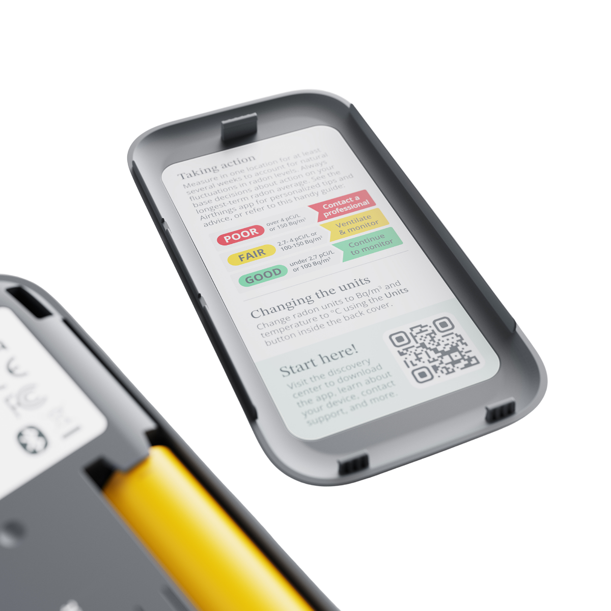 Airthings Corentium Home 2 Radon Detector - Open Interior Close-up