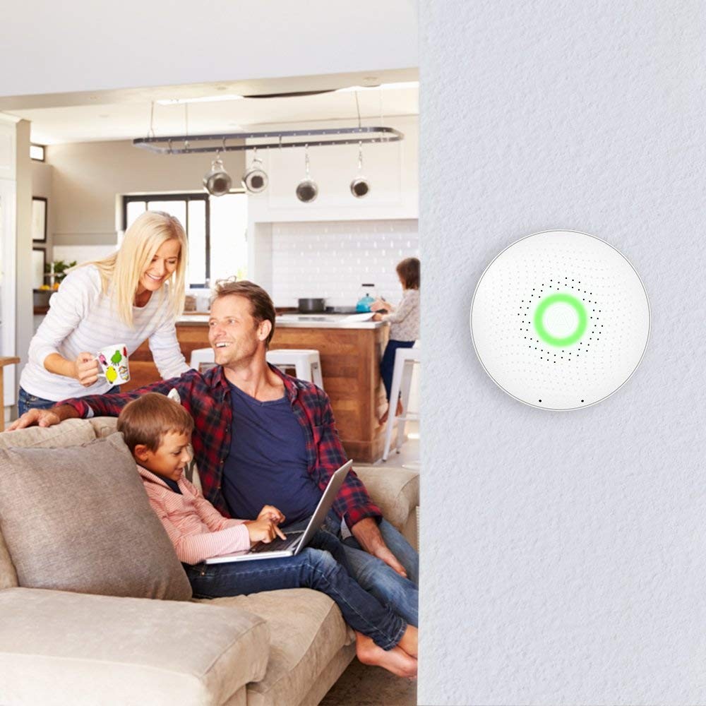 Airthings Wave Radon Detector in family room