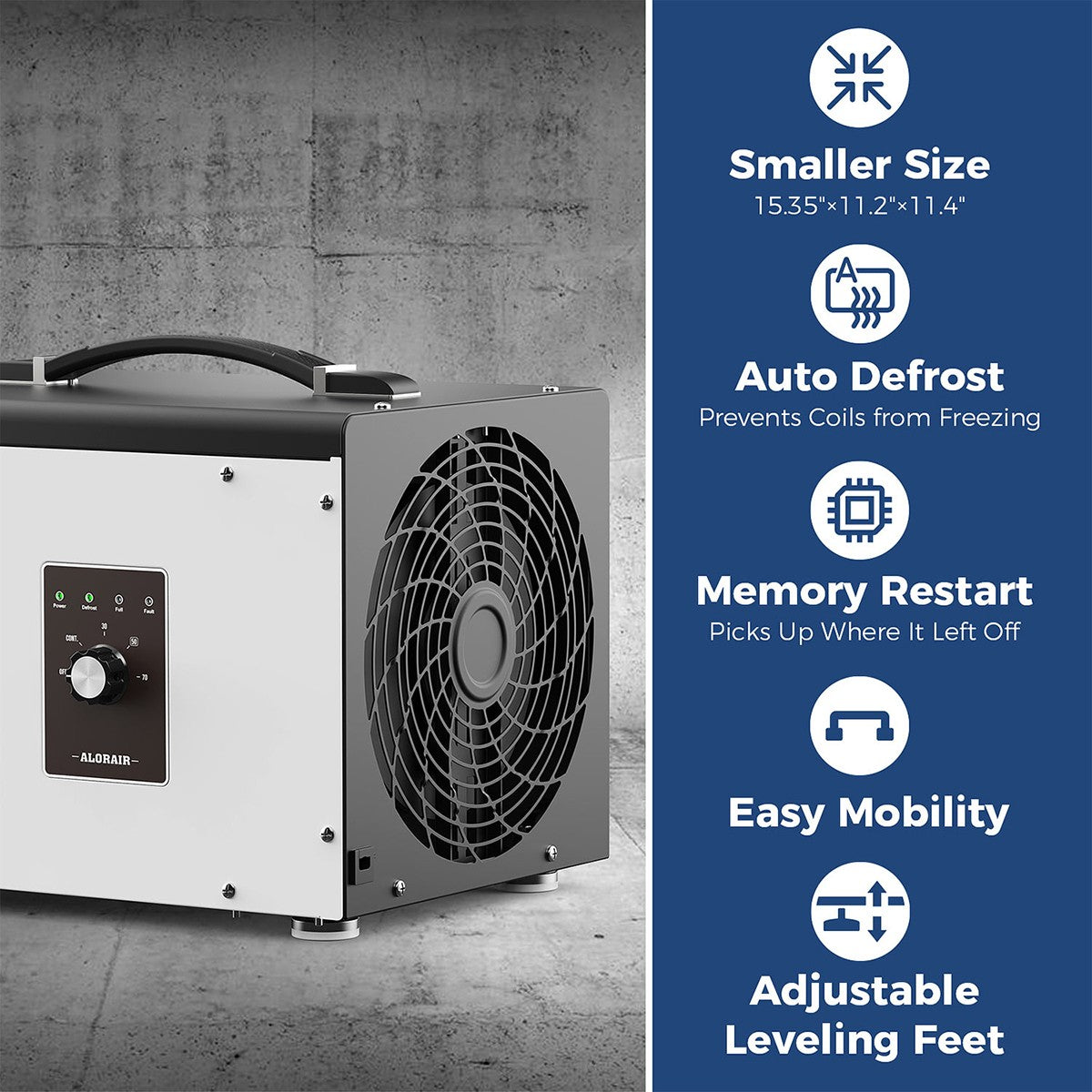 AlorAir Sentinel 35 Pint at AHAM Dehumidifier for Crawl Spaces or Basements Up to 1,000 Sq. Ft. - Without Pump - Features