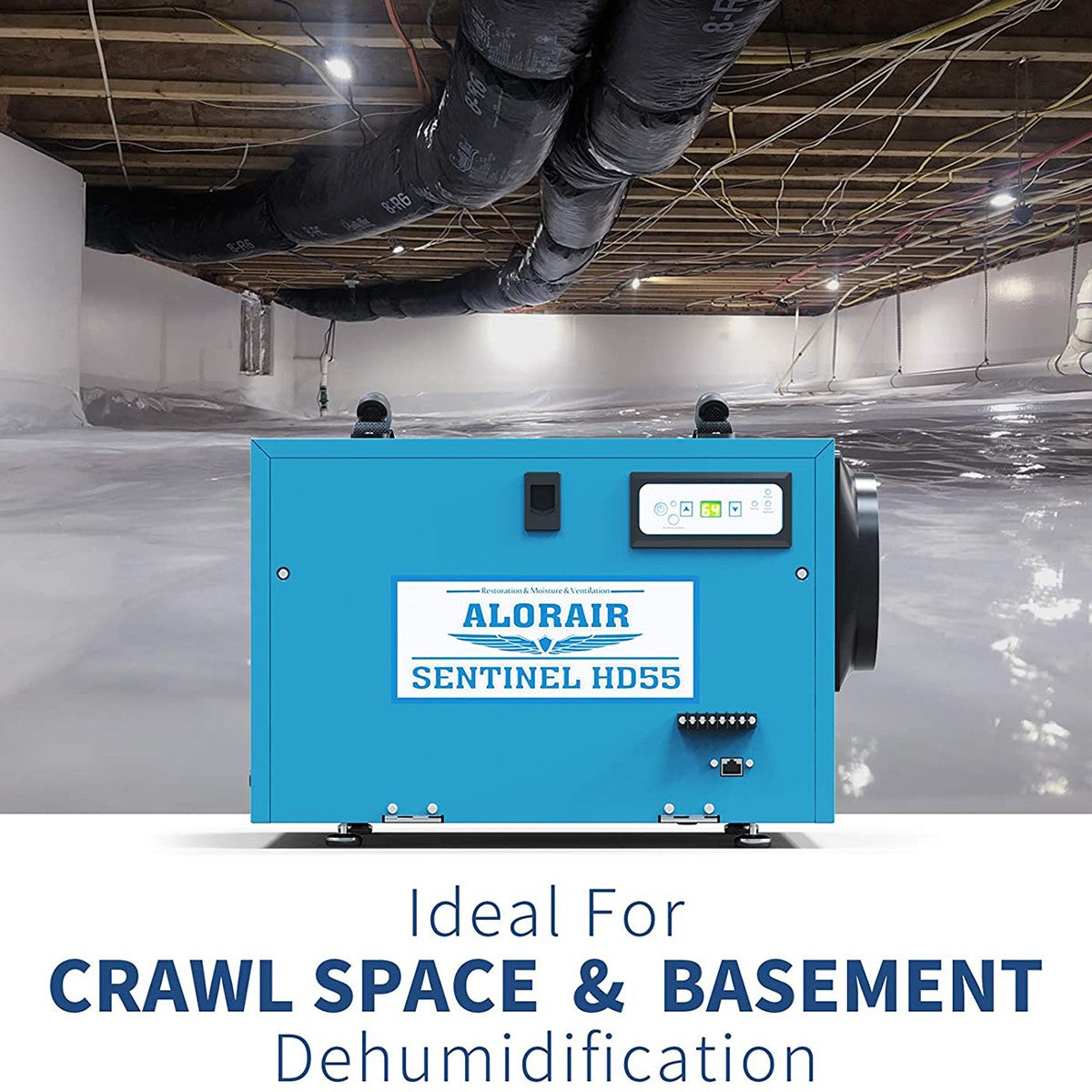AlorAir Sentinel 53 Pint Crawl Space & Basement Dehumidifier - Infographic