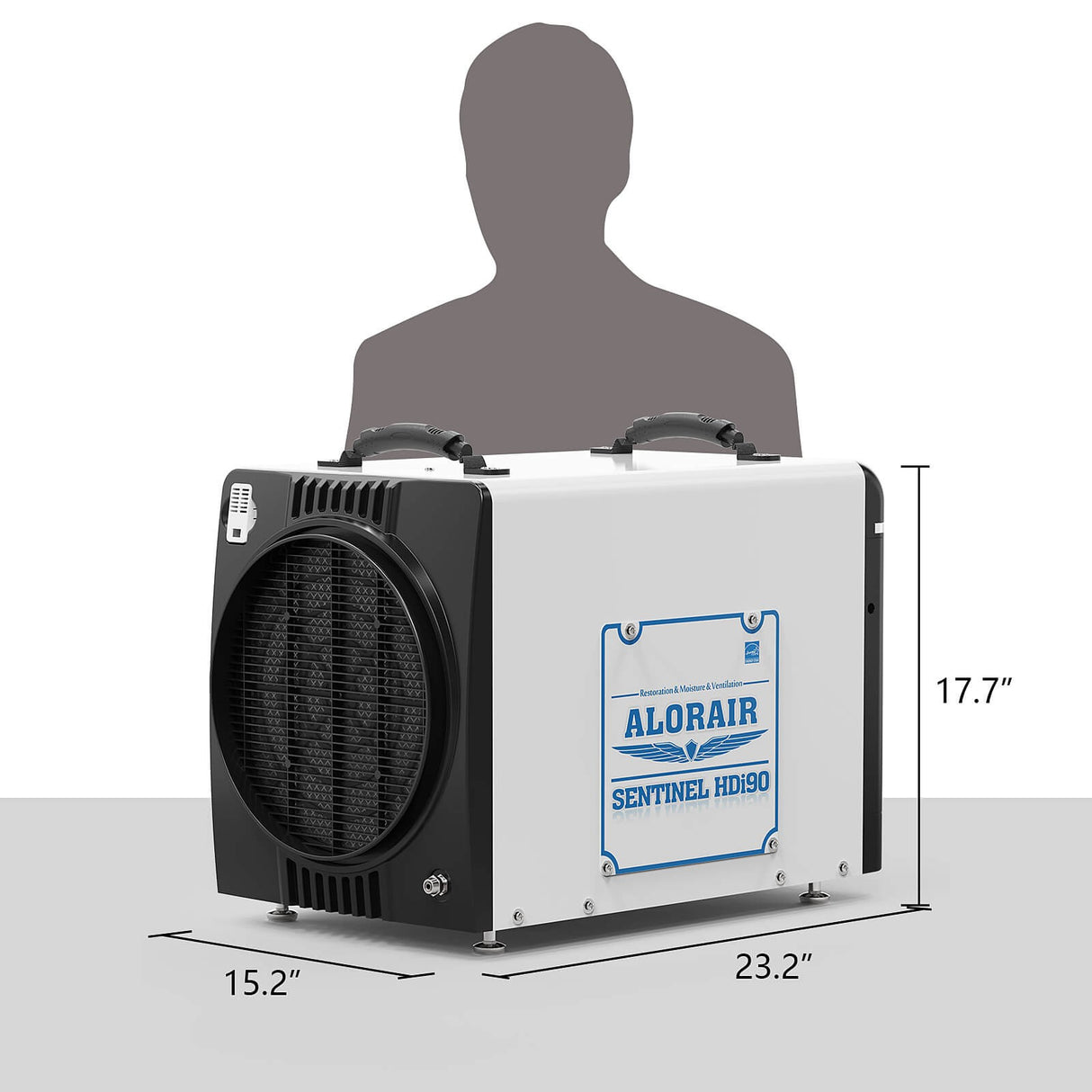AlorAir Sentinel Energy Star 90 Pint at AHAM Dehumidifier for Crawl Spaces, Basements, or Water Damage Up to 2,600 Sq. Ft. Ducted - Dimensions