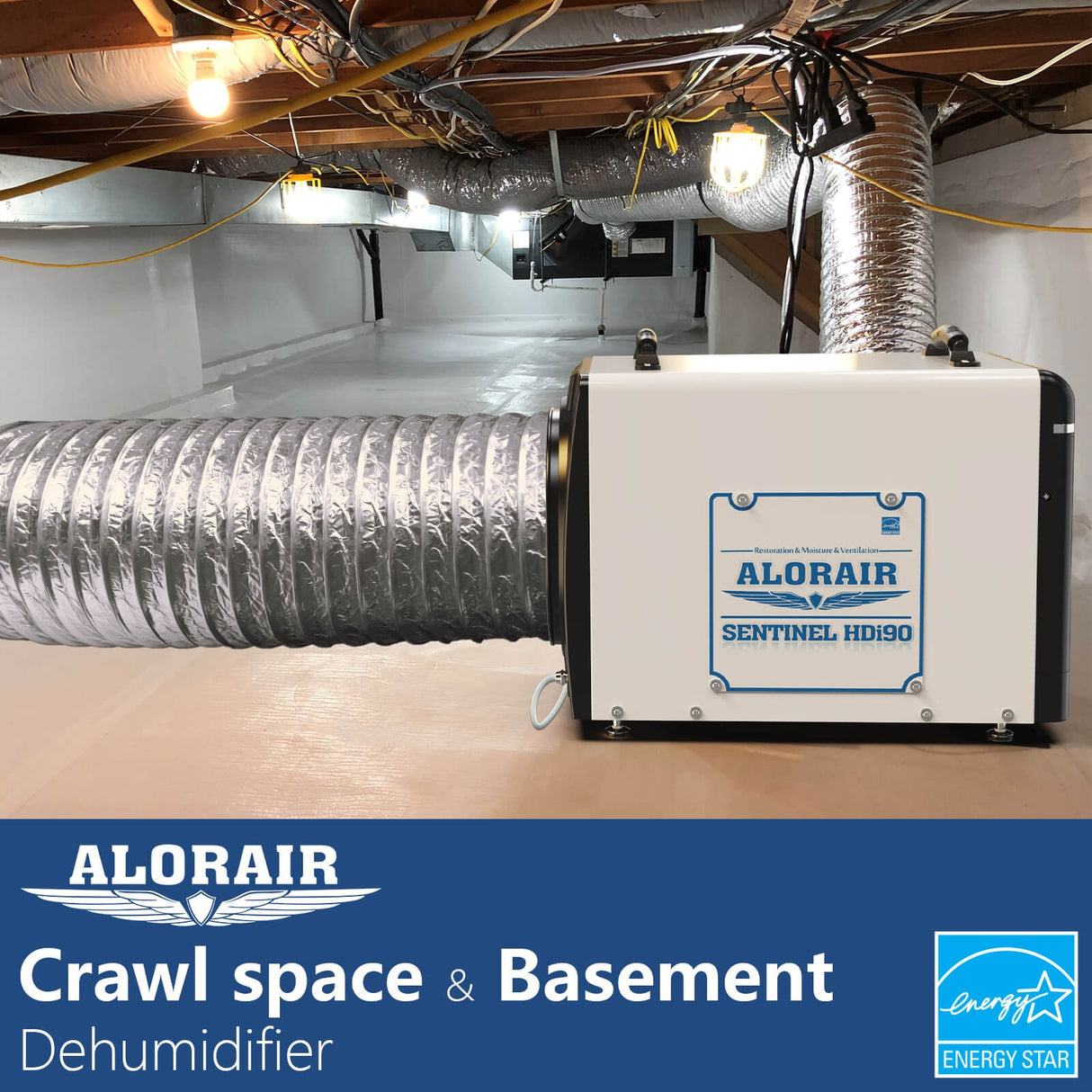 AlorAir Sentinel Energy Star 90 Pint at AHAM Dehumidifier for Crawl Spaces, Basements, or Water Damage Up to 2,600 Sq. Ft. - Ducting