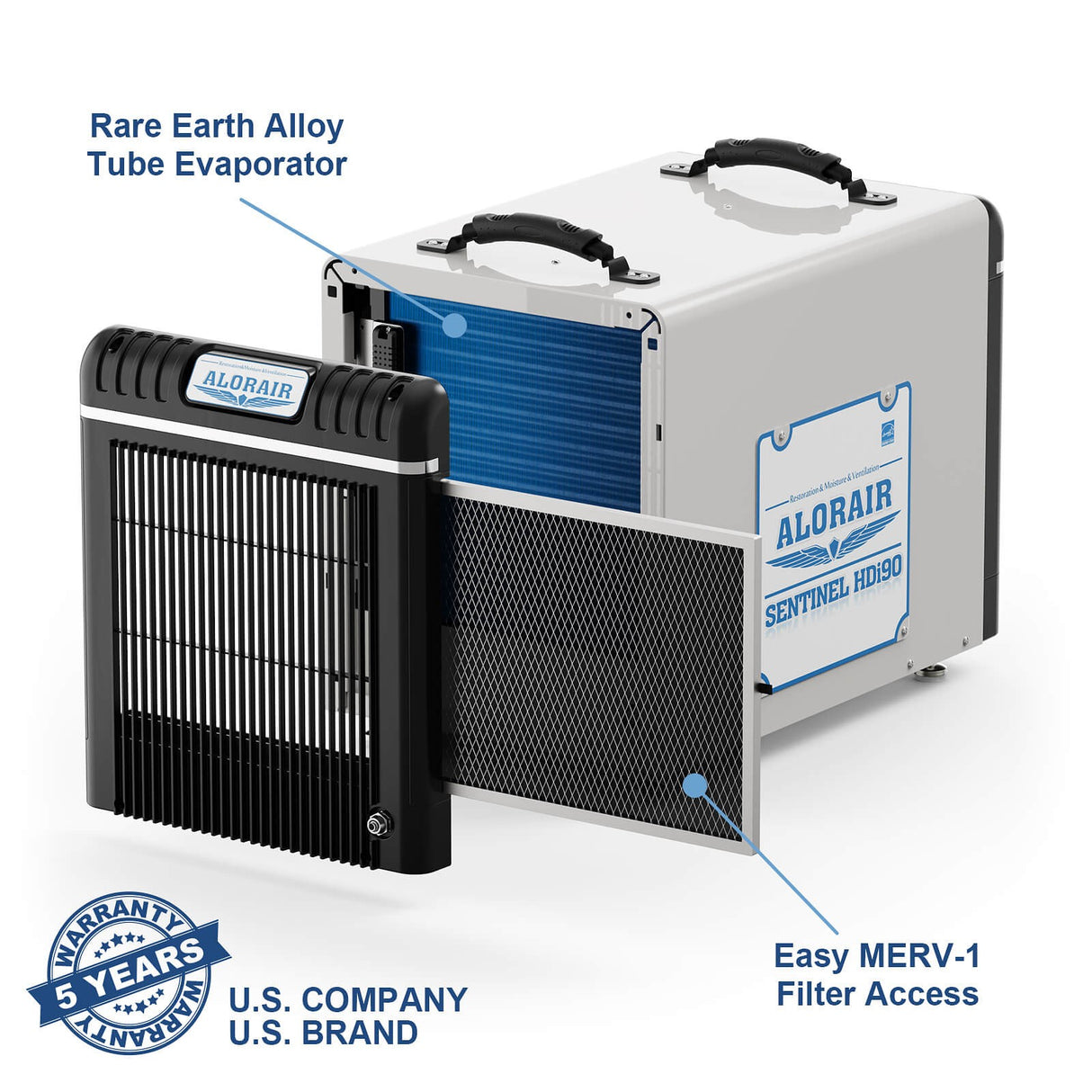 AlorAir Sentinel Energy Star 90 Pint at AHAM Dehumidifier for Crawl Spaces, Basements, or Water Damage Up to 2,600 Sq. Ft. With Pump - Warranty