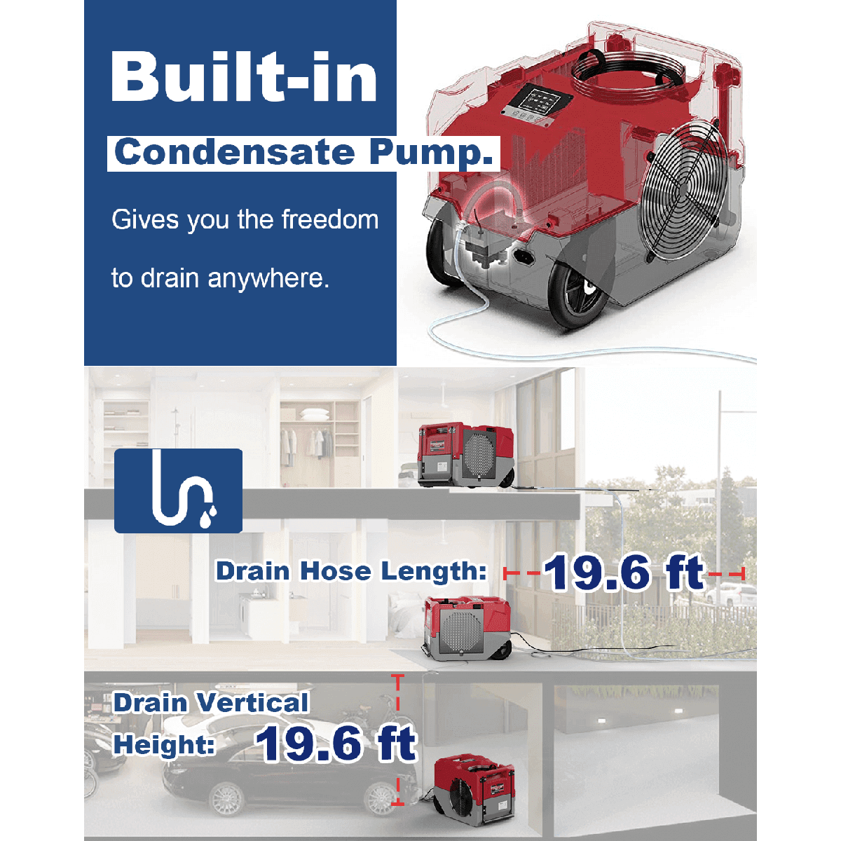 AlorAir Storm SLGR 1250X Smart Wi-Fi Commercial Dehumidifier - red - condensate pump