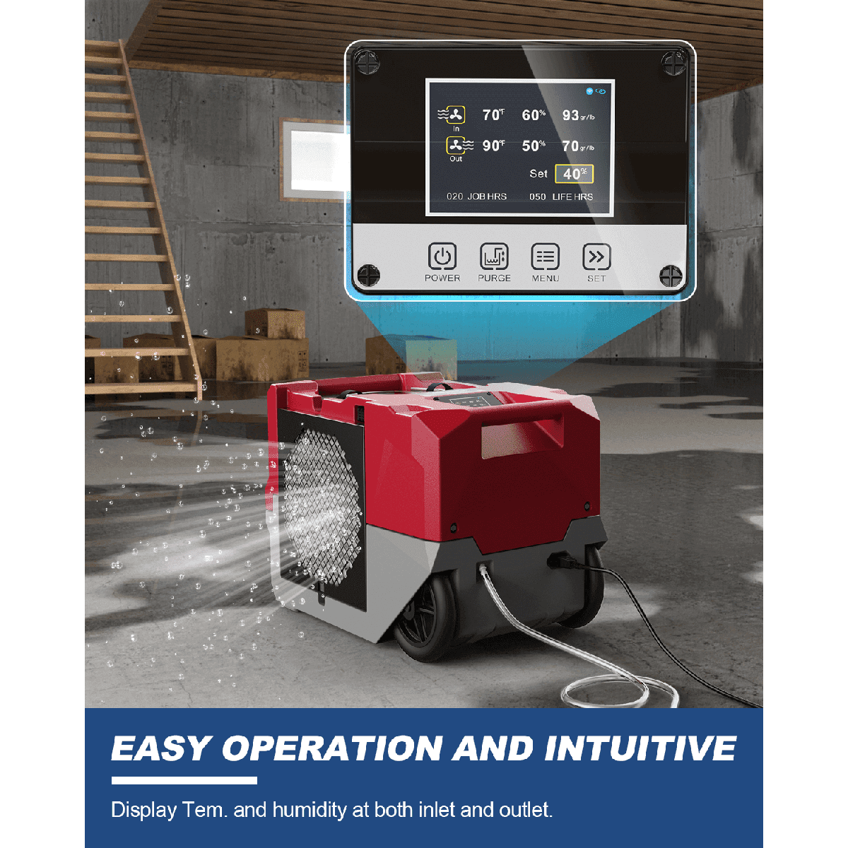 AlorAir Storm SLGR 1250X Smart Wi-Fi Commercial Dehumidifier - red - controls