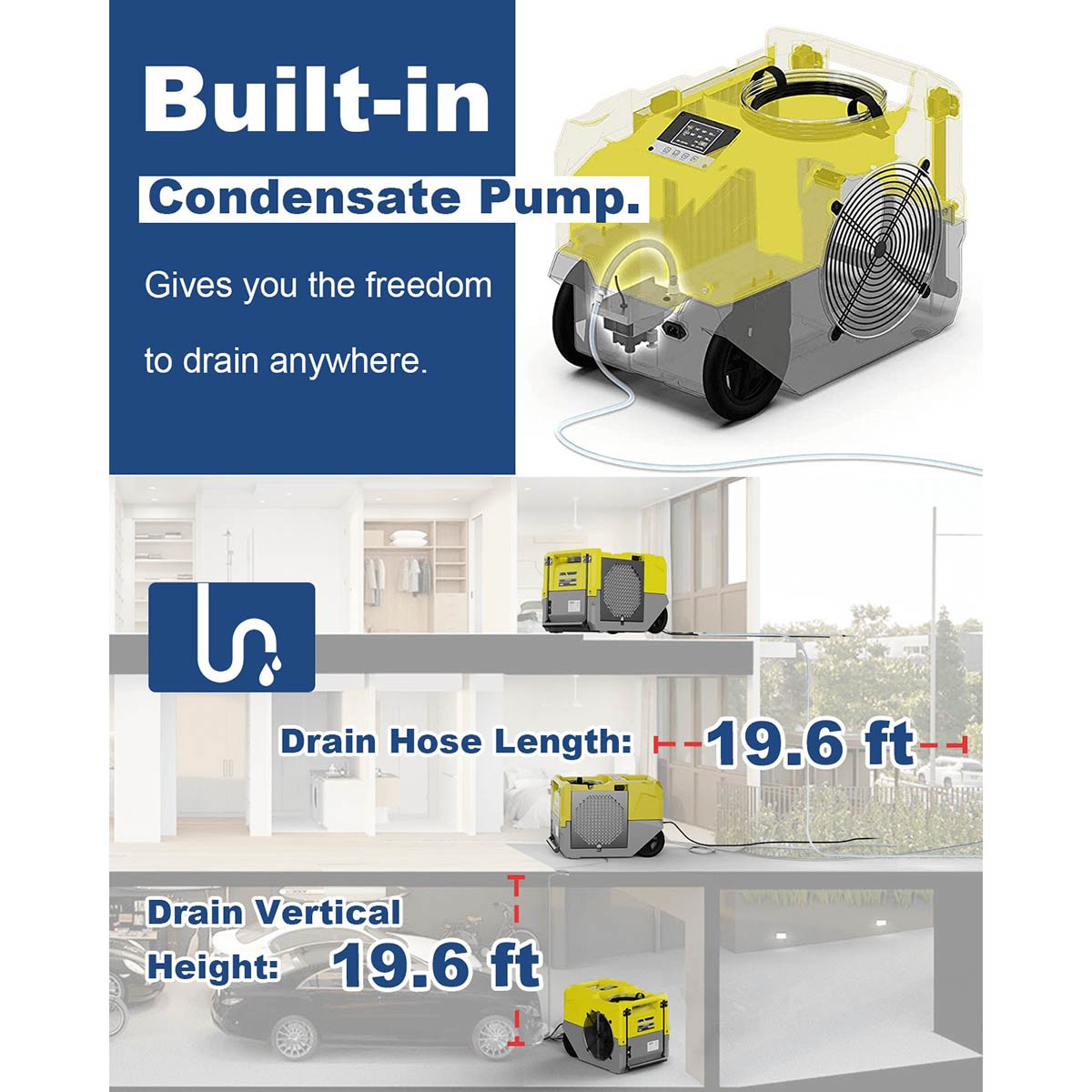AlorAir Storm SLGR 1250X Smart Wi-Fi Commercial Dehumidifier - yellow - condensate pump
