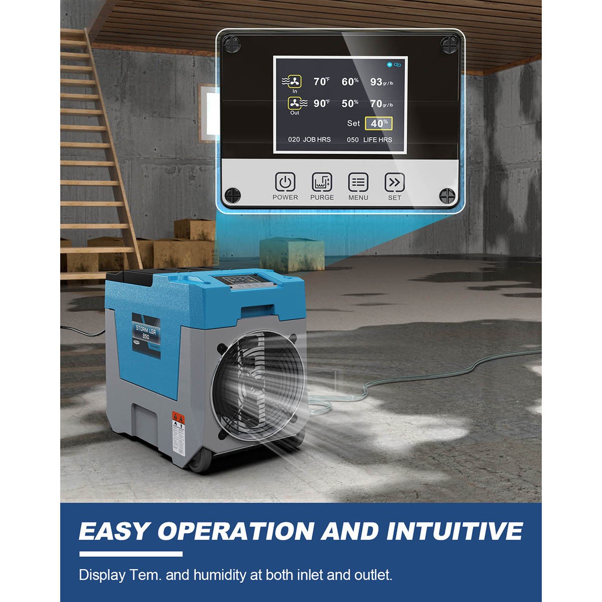 Alorair Storm SLGR 850 Commercial Dehumidifier - blue - controls