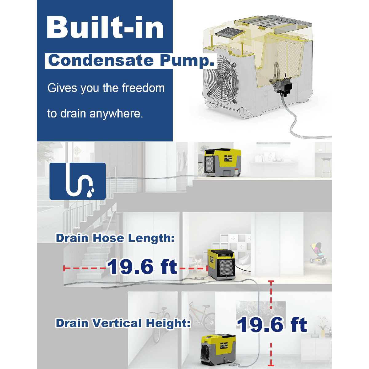 Alorair Storm SLGR 850X Commercial Dehumidifier - yellow - condensate pump