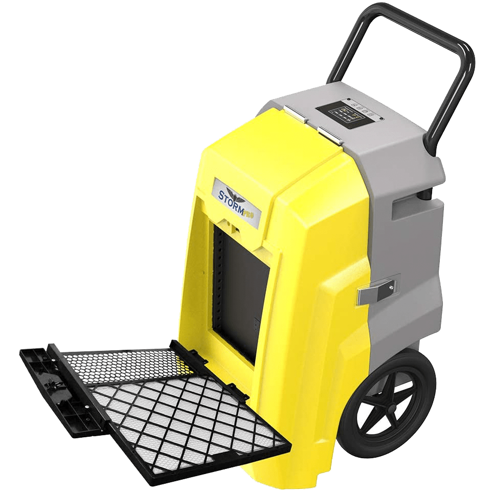AlorAir Storm Ultra Commercial Dehumidifier - Yellow Filter door open