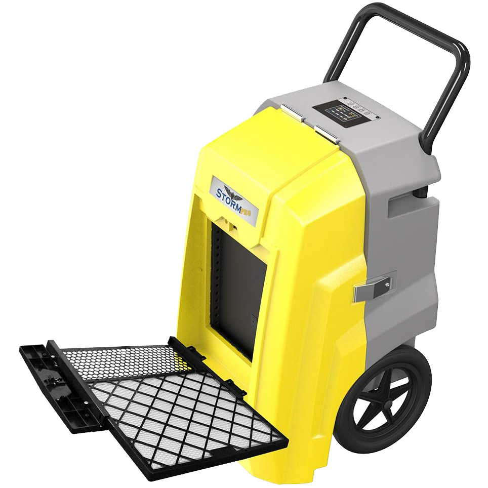 AlorAir Storm Ultra Commercial Dehumidifier - Yellow Filter door open