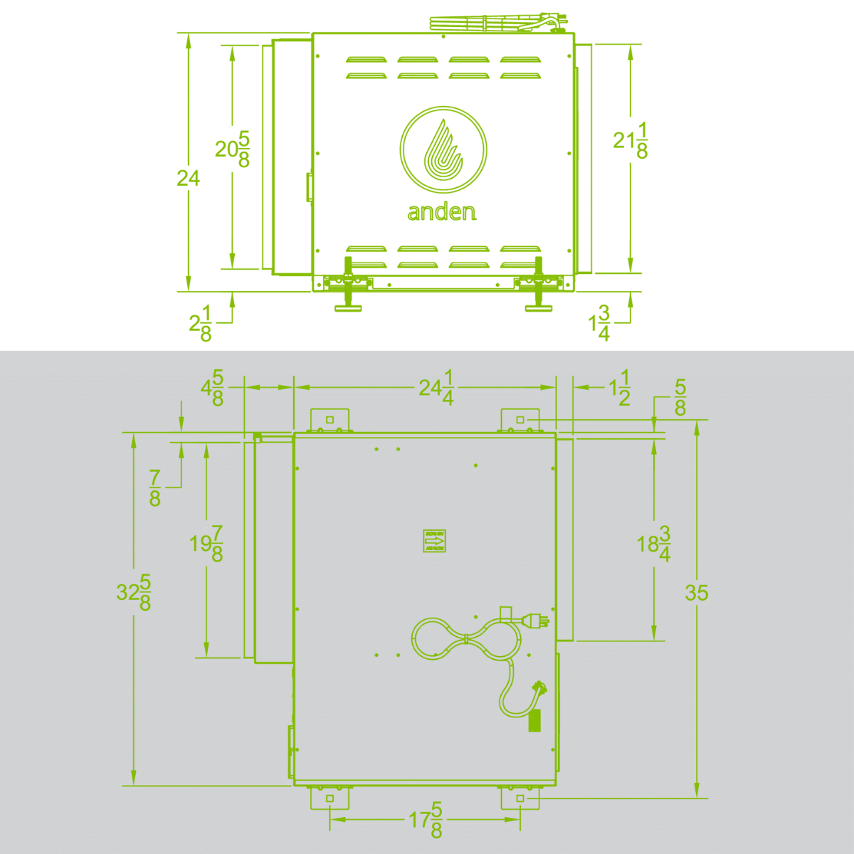 Anden A320 320 Pint High-Capacity Dehumidifier - Dimensions