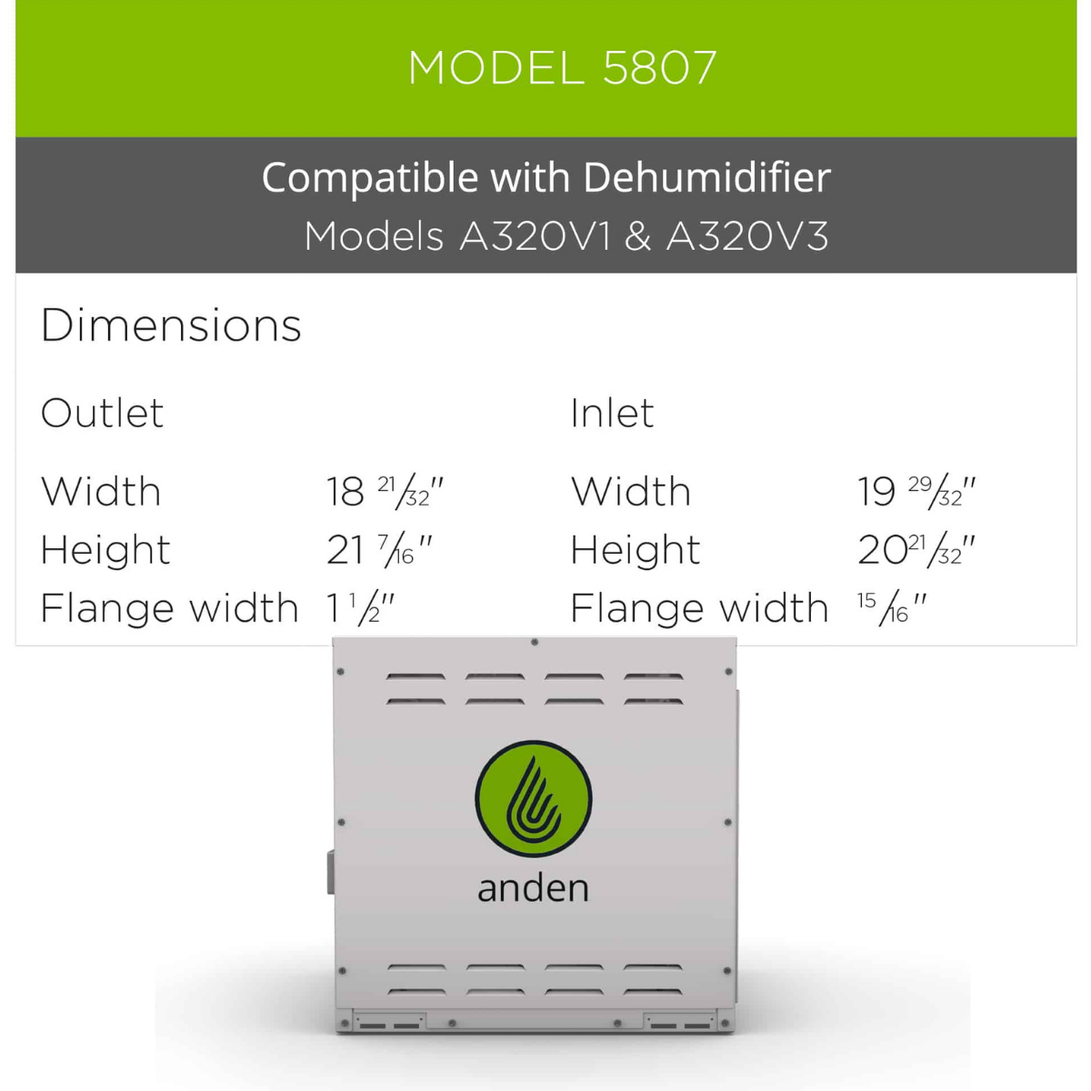 Anden A320 Dehumidifier Duct Kit - Dimensions 1
