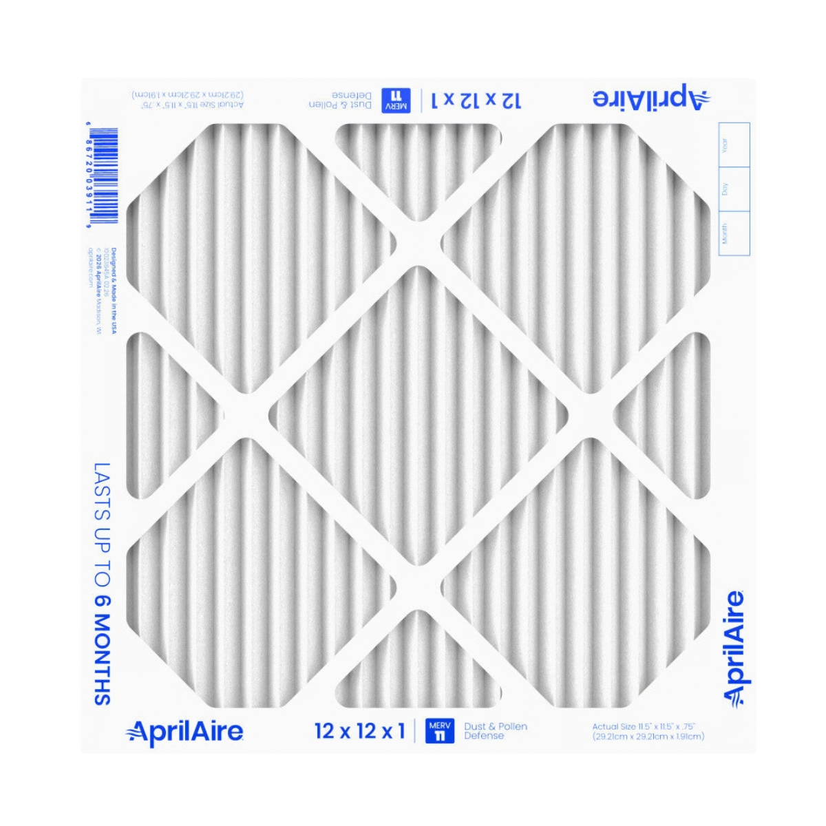 Aprilaire A12121 12x12x1 MERV 11 TriPure 1-Inch Filter - Back