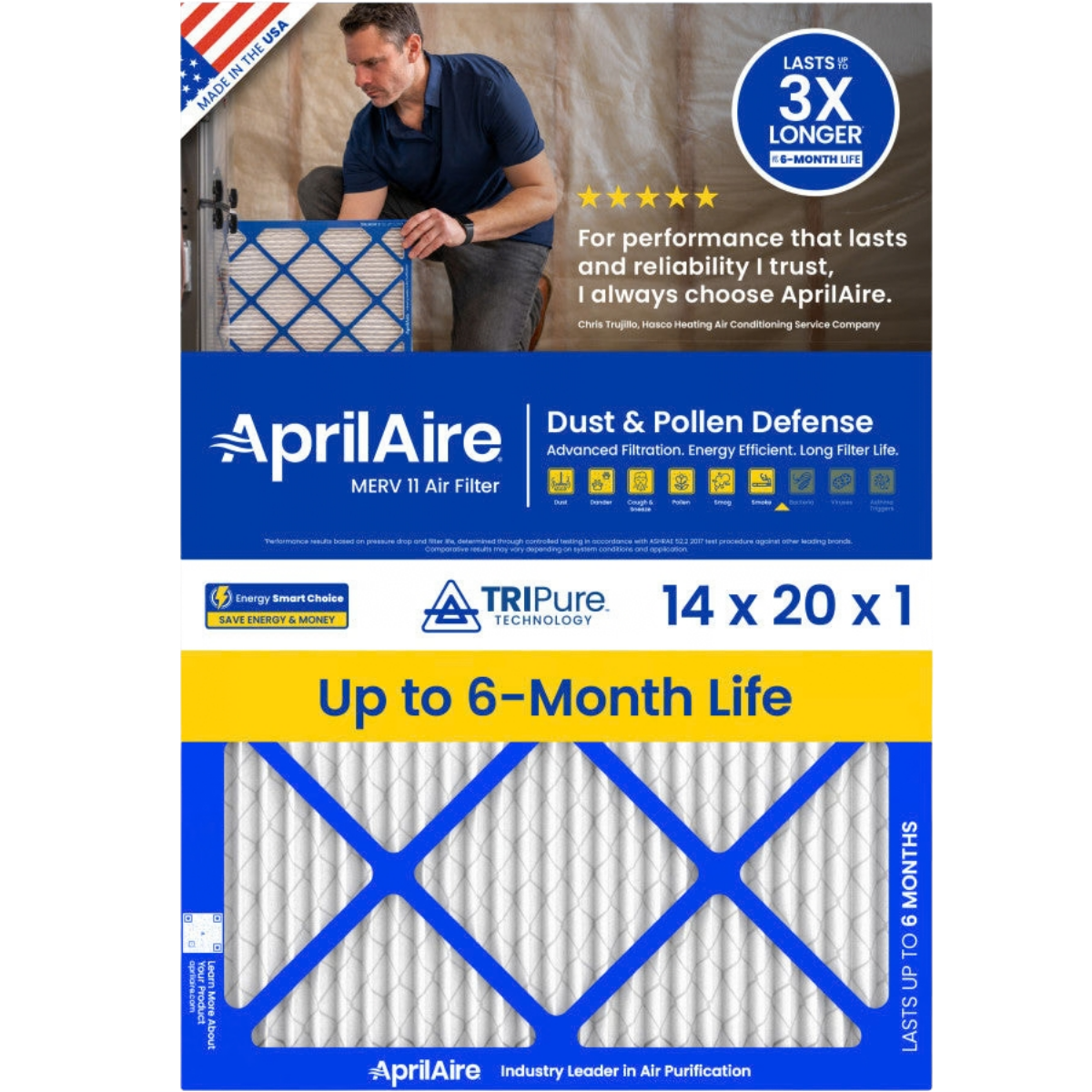 Aprilaire 14-Inch Wide MERV 11 TriPure 1-Inch Filter A14201 - Main