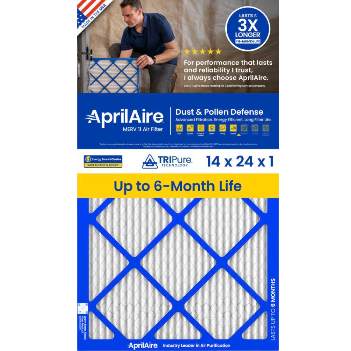 Aprilaire 14-Inch Wide MERV 11 TriPure 1-Inch Filter - A14241