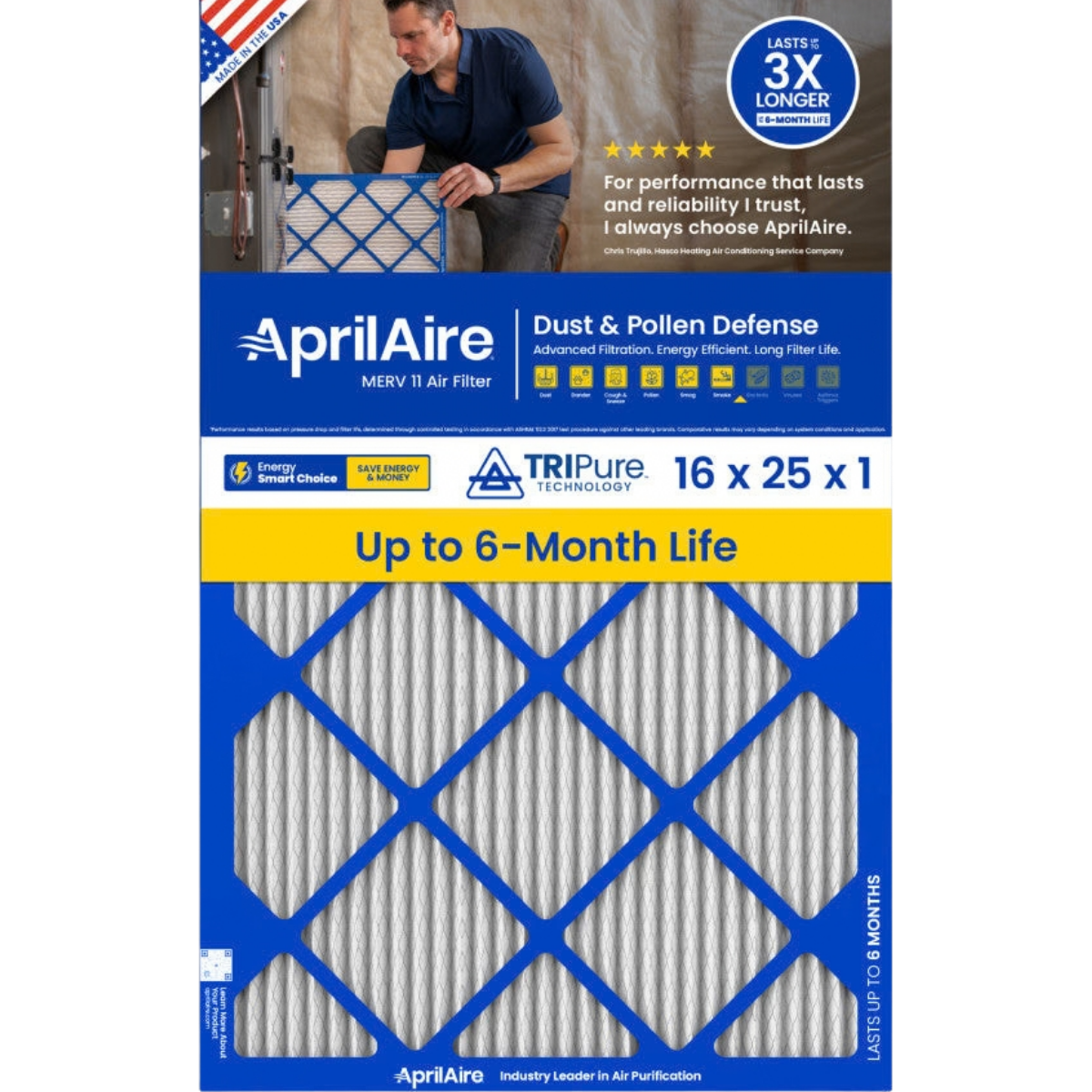 Aprilaire 16-Inch Wide MERV 11 TriPure 1-Inch Filter - A16251