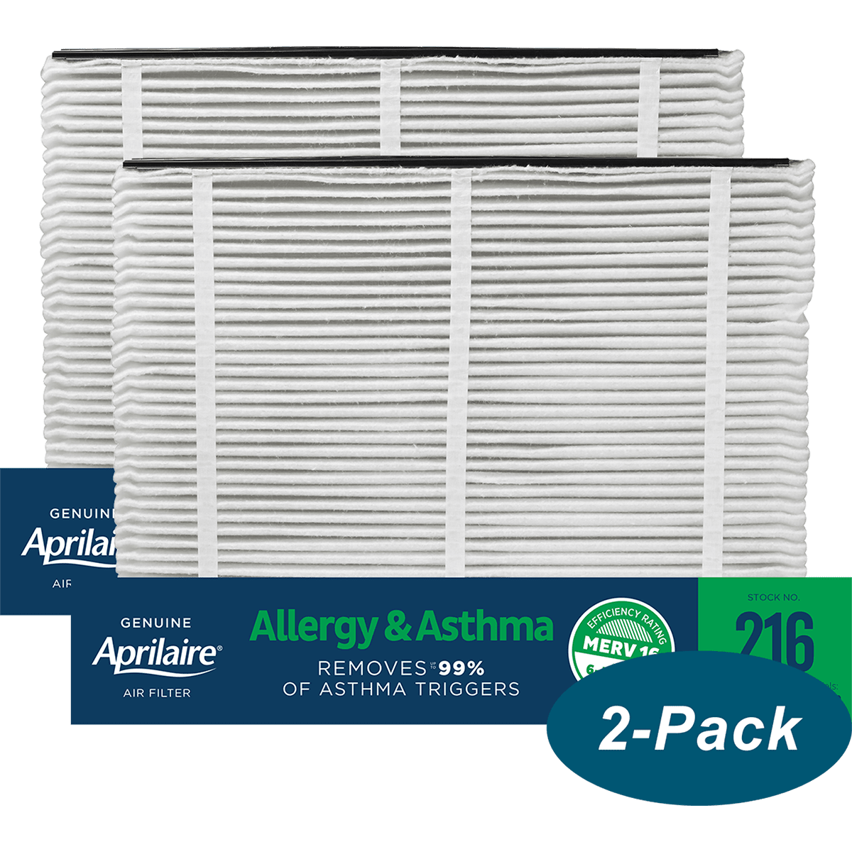Aprilaire 216 MERV 16 Allergy & Asthma Replacement Filter (20x25) 2-Pack