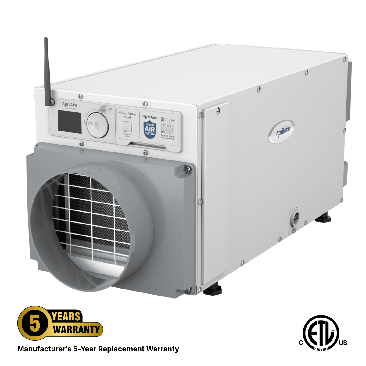 AprilAire E070 70 Pint Crawlspace Dehumidifier manufacturers 5-yr replacement warranty