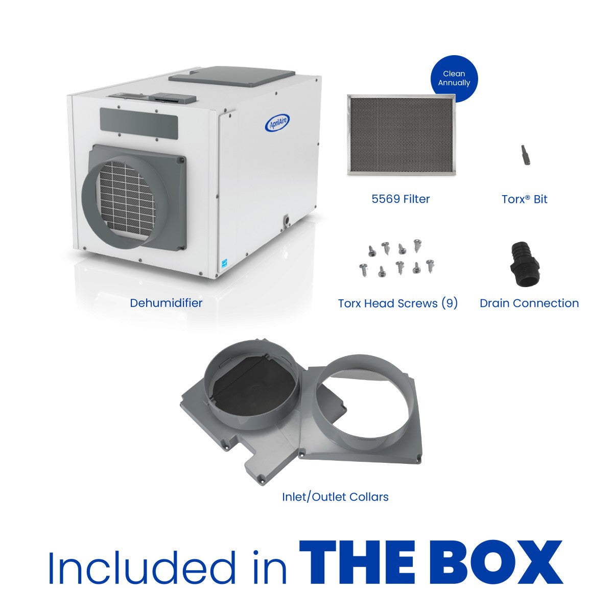 Aprilaire E130 130 Pint Energy Star Whole House Dehumidifier - In the Box Infographic