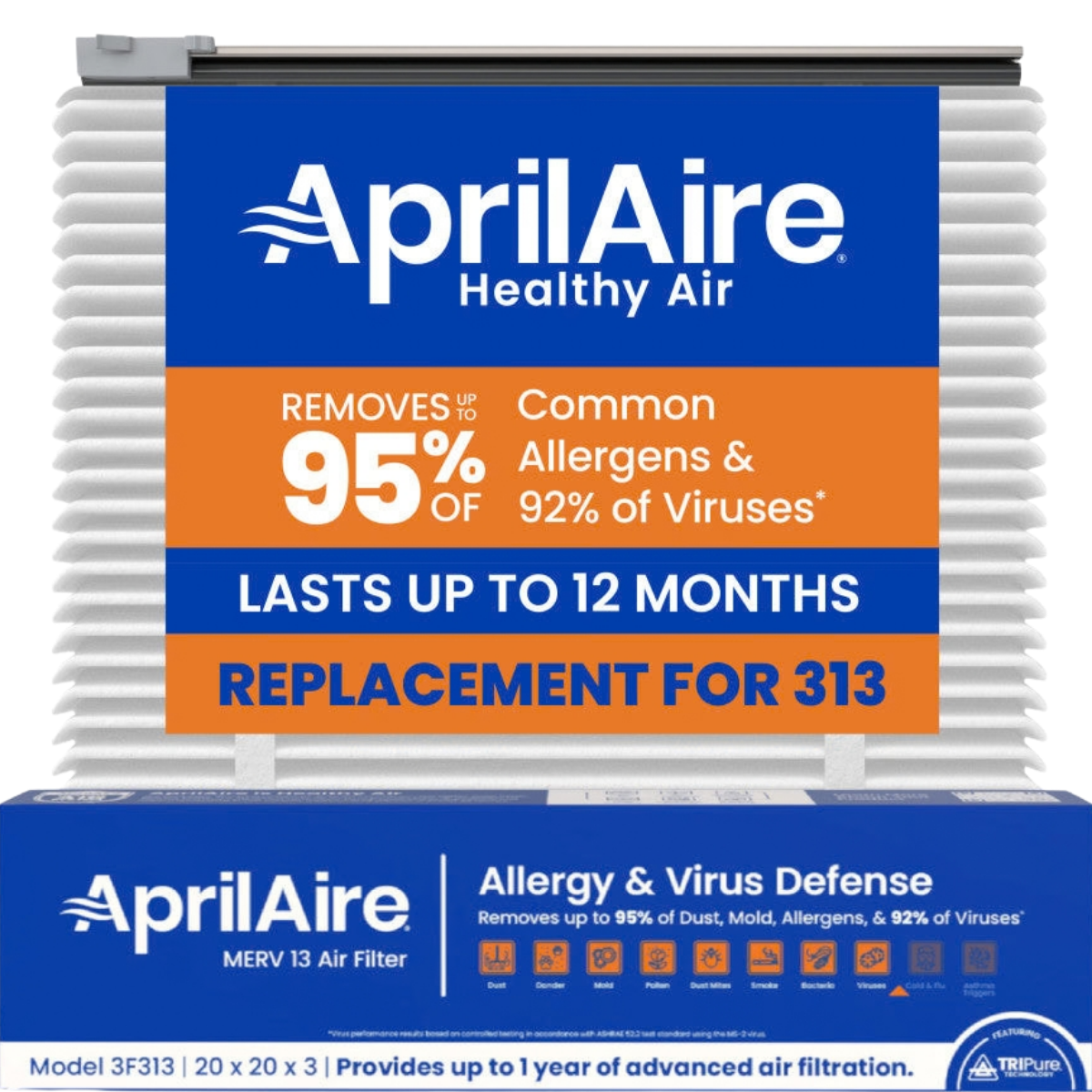 Aprilaire UK311/313 20x20x3 in. TriPure Filter + One-Time Upgrade Rail Kit - 313 Filter