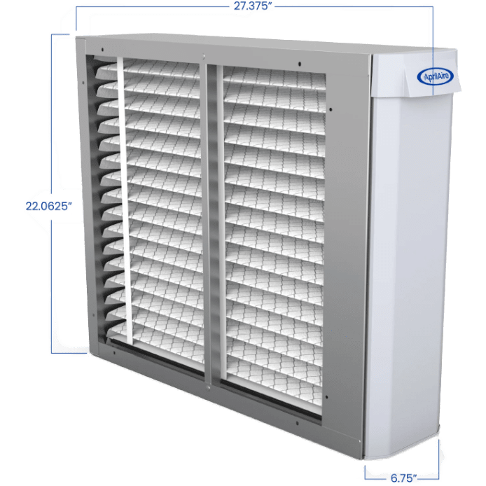 Aprilaire UV Clean Air Pair 1000 Series MERV 11 Whole House Air Cleaner - UV12 - Dimensions