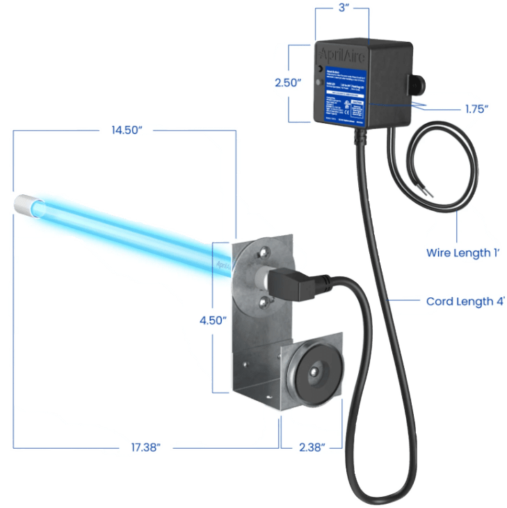 Aprilaire UV Clean Air Pair 1000 Series MERV 11 Whole House Air Cleaner - Dimensions
